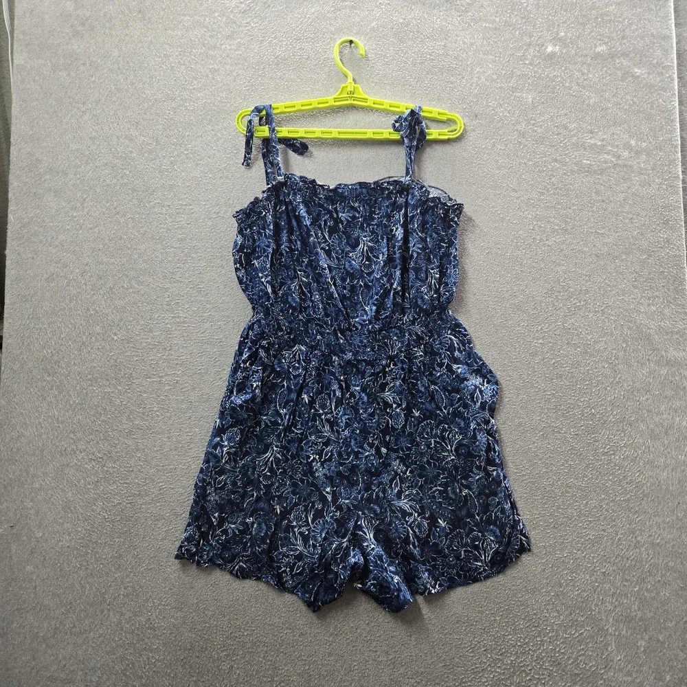 Torrid Women Romper 1 Blue Floral Stretch Challis Tie Strap Sleeveless